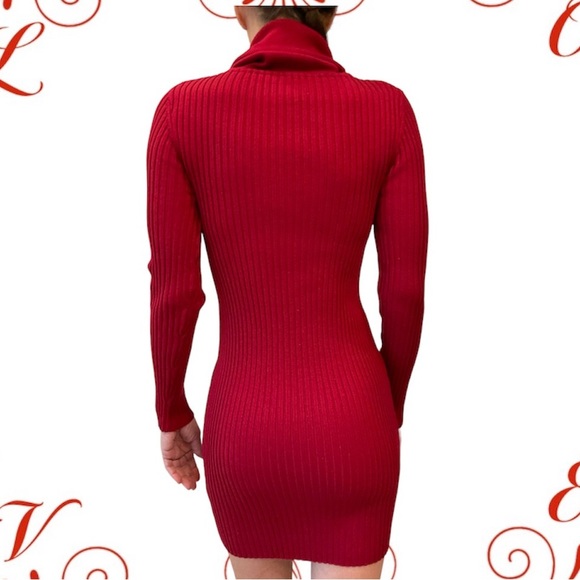 Valentine Red Sweater Dress Bodycon Fit Long Sleeve, Cow Neck, Short Length Sz S - Picture 2 of 11